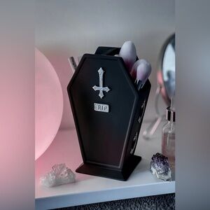 Killstar Haunted Homeware Black Coffin Brush Holder With Silver Detailing NIB